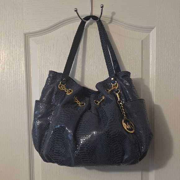 MICHAEL KORS BLUE SNAKE PRINT HOBO BAG - Picture 1 of 4